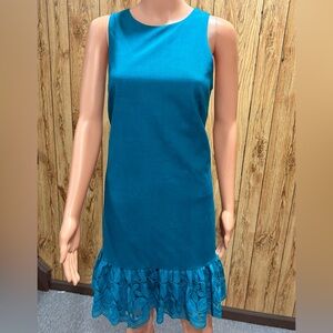Trina Turk Teal Mini Dress with Lace Hem